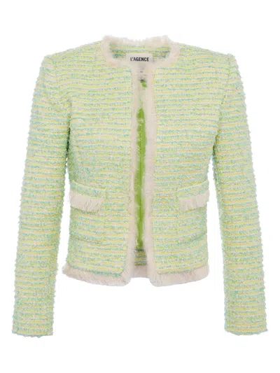 Shop L Agence Angelina Tweed Jacket In Light Green Multi
