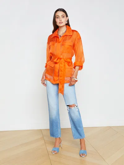 Shop L Agence Colson Silk Organza Jacket In Pop Orange