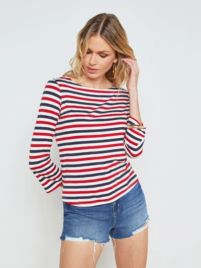 Shop L Agence Lucille Striped Boatneck Top In Natural/red/navy Stripe