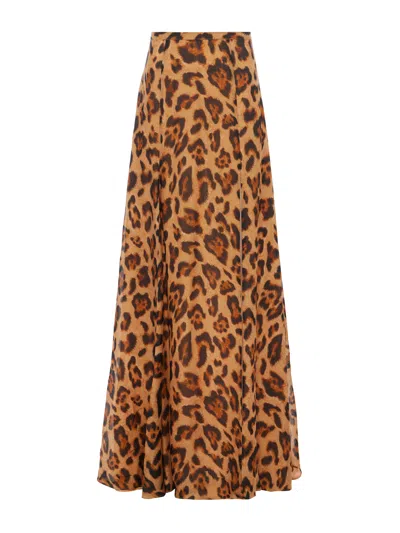 Shop L Agence Luca Silk Slit-front Skirt In Brown Multi Sahara Leopard