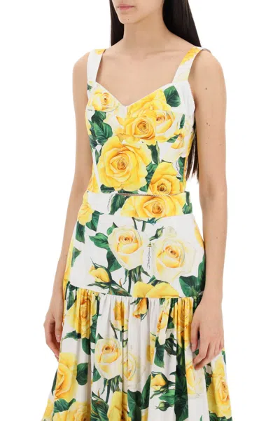 Shop Dolce & Gabbana Top Bustier In Cotone Stampa Rose Gialle