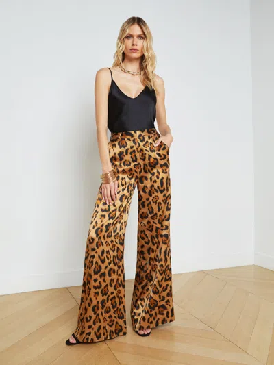 Shop L Agence Pilar Silk Wide-leg Pant In Brown Multi Sahara Leopard