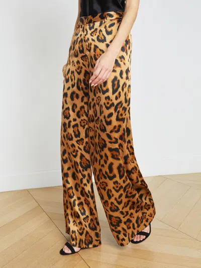 Shop L Agence Pilar Silk Wide-leg Pant In Brown Multi Sahara Leopard