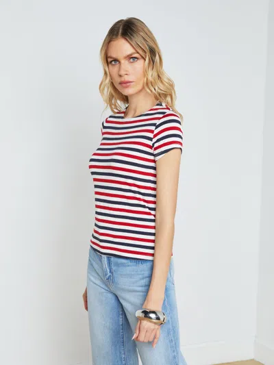 Shop L Agence Ressi Fitted Tee In Natural/red/navy Stripe