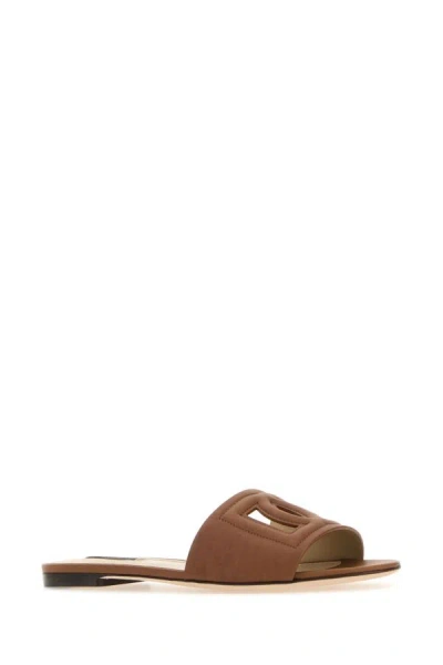 Shop Dolce & Gabbana Woman Caramel Leather Slippers In Brown