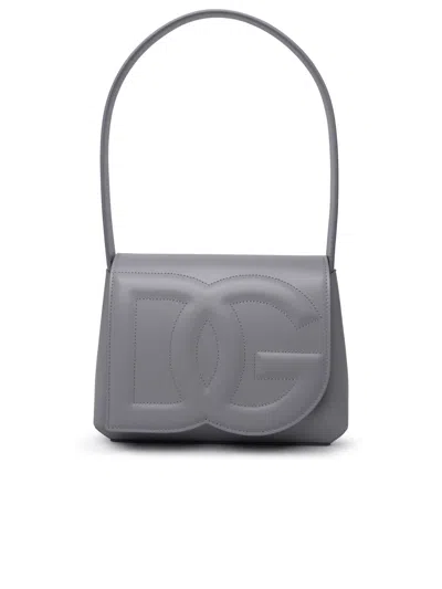 Shop Dolce & Gabbana Woman  'dg Logo Bag' Shoulder Bag In Grey Calf Leather In Gray