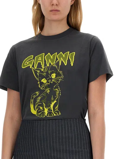 Shop Ganni T-shirt "cat" In Black