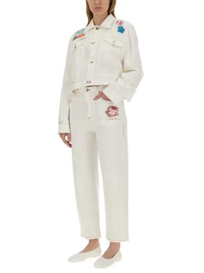 Shop Marni Pants With Flower Appliqué In White