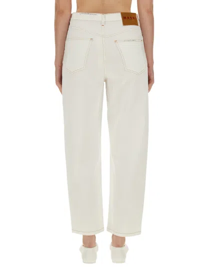 Shop Marni Pants With Flower Appliqué In White
