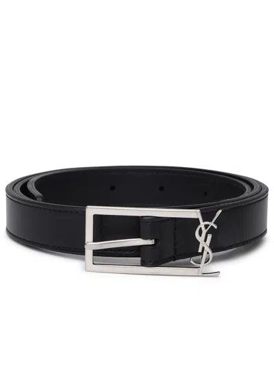 Shop Saint Laurent Man  Black Leather Low Ysl Belt