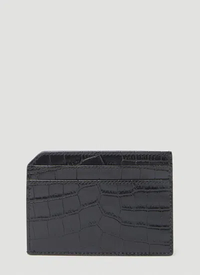 Shop Saint Laurent Men Croc Embossed Cardholder In Black
