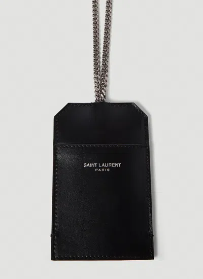 Shop Saint Laurent Men Curb Chain Cardholder In Black