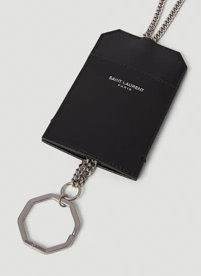 Shop Saint Laurent Men Curb Chain Cardholder In Black