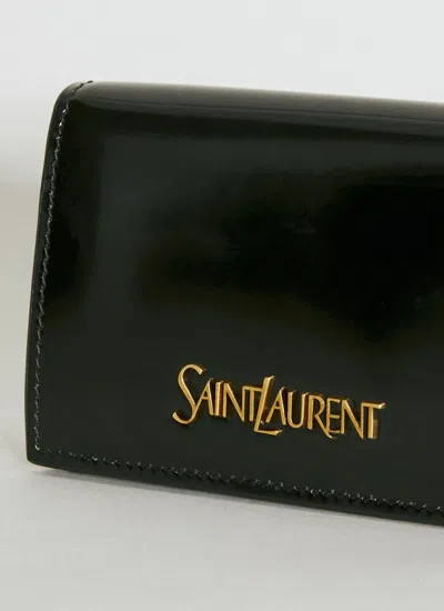 Shop Saint Laurent Women Brushed Leather Business Card Case In Black