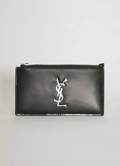 Shop Saint Laurent Women Cassandre Fragments Zipped Cardholder In Black