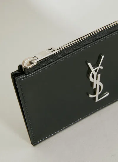 Shop Saint Laurent Women Cassandre Fragments Zipped Cardholder In Black