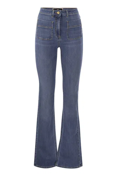 Elisabetta Franchi Women's Paw Jeans With Logo Plates In Medium Denim