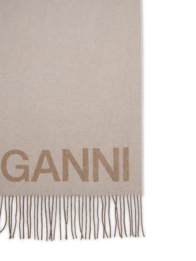 Shop Ganni Beige Recycled Wool Scarf