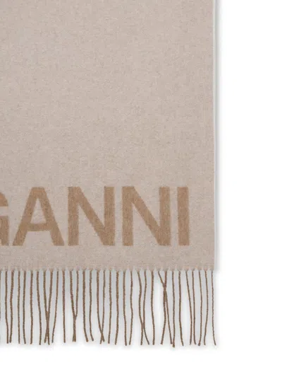 Shop Ganni Beige Recycled Wool Scarf