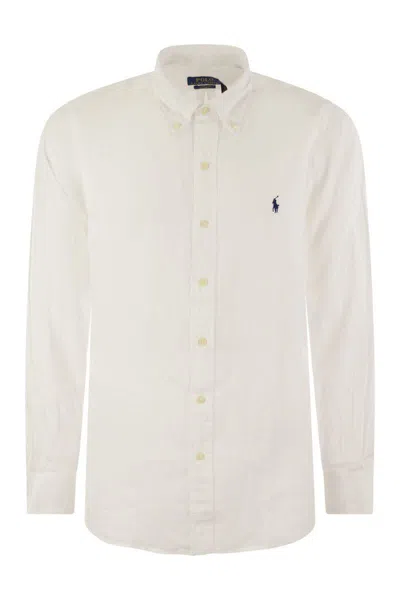 Shop Polo Ralph Lauren Custom-fit Linen Shirt In White