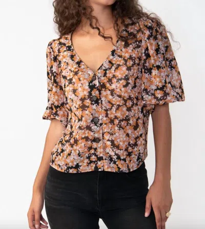 Shop Sanctuary Puff Sleeve Button Front Blouse In Harvest In Multi