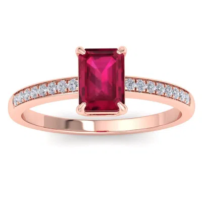 Shop Sselects 1 1/4 Carat Emerald Cut Ruby And Diamond Ring In 14k Rose Gold In Red