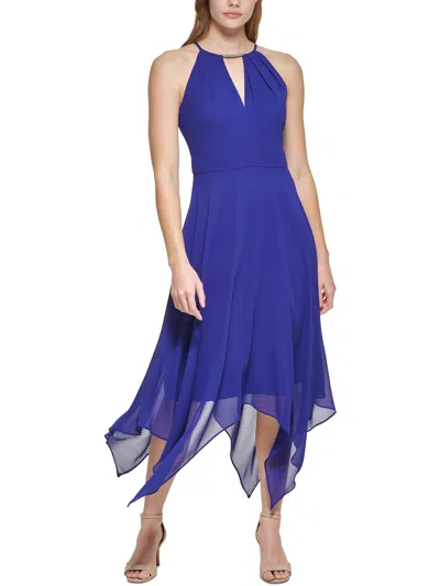 Shop Vince Camuto Petites Womens Halter-neck Mid-calf Midi Dress In Blue