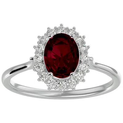 Shop Sselects 1 3/4 Carat Oval Shape Ruby And Halo Diamond Ring In 14 Karat White Gold In Red