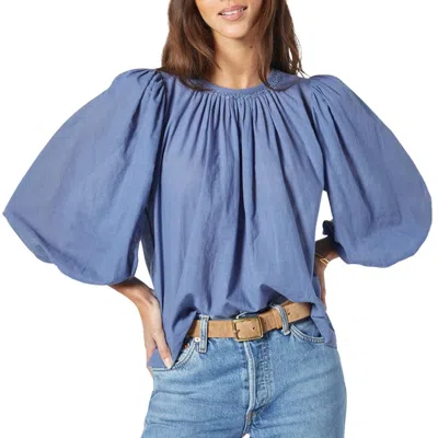 Shop Joie Amesy Short Sleeve Cotton Top In Bijou Blue In Multi