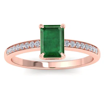 Shop Sselects 1 1/4 Carat Emerald Cut Emerald And Diamond Ring In 14k Rose Gold In Green