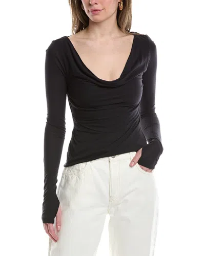 Helmut Lang Navy Cowl Neck Long Sleeve T-shirt In Black