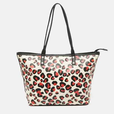 Shop Dkny /red Leopard Print Coated Canvas Zip Tote In Multi