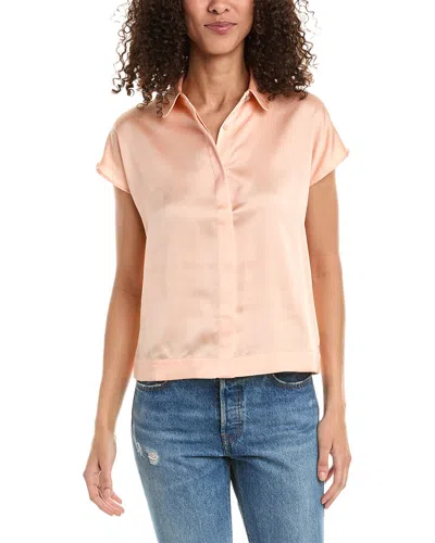 Shop T Tahari Hidden Placket Collared Shirt In Pink