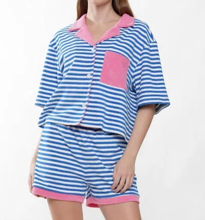 Shop Why Dress Terry Cloth Striped Top In Blue In Multi