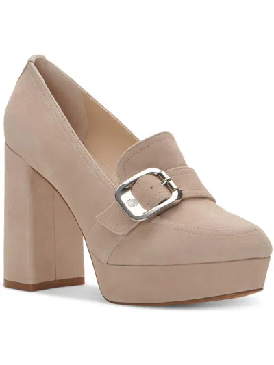 Shop Vince Camuto Grinilia Womens Suede Platforms Loafer Heels In Beige