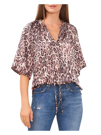 Shop Vince Camuto Womens Tie Neck Animal Print Blouse In Pink