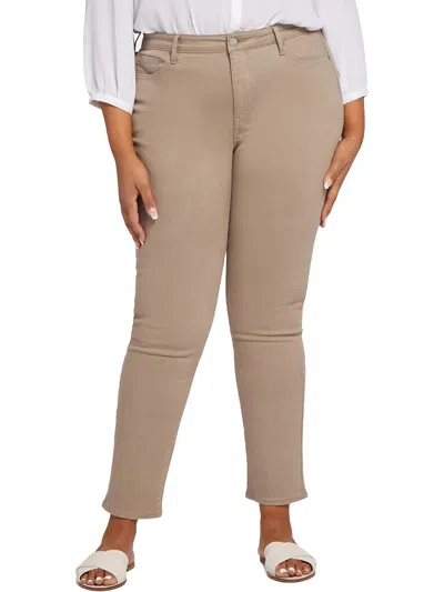 Shop Nydj Plus Sheri Slim Womens Mid-rise Stretch Straight Leg Jeans In Brown