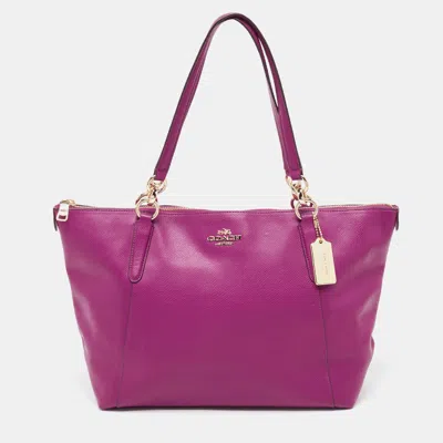 Shop Coach Magenta Leather Ava Tote In Purple