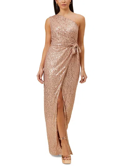 Shop Aidan Mattox Womens Sequined Long Evening Dress In Brown