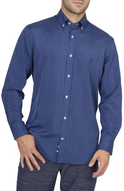 Shop Tailorbyrd Navy Tonal Dot 'on The Fly' Long Sleeve Shirt In Blue