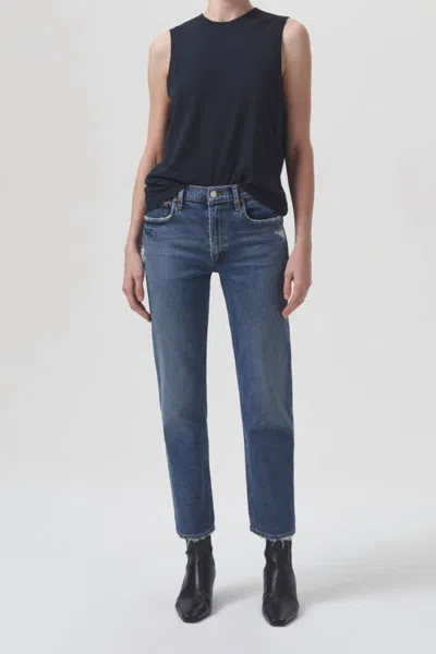 Shop Agolde Kye Mid Rise Straight Crop Jean In Notion In Blue