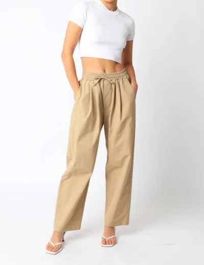 Shop Olivaceous Twill Wide Leg Pants In Tan In Brown