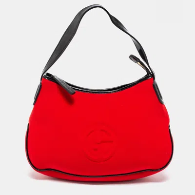 Shop Giorgio Armani Neoprene And Patent Leather Hobo Bag In Red