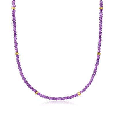 Shop Ross-simons Amethyst Bead Necklace With 18kt Gold Over Sterling In Purple