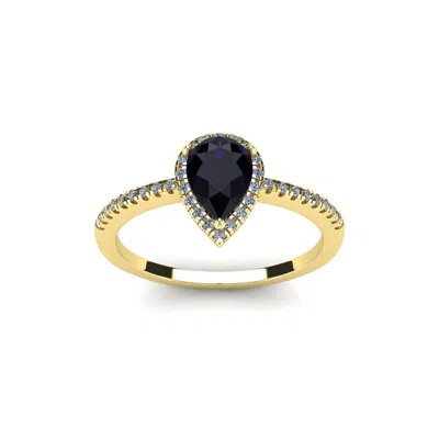 Shop Sselects 1 Carat Pear Shape Sapphire And Halo Diamond Ring In 14 Karat Yellow Gold In Black