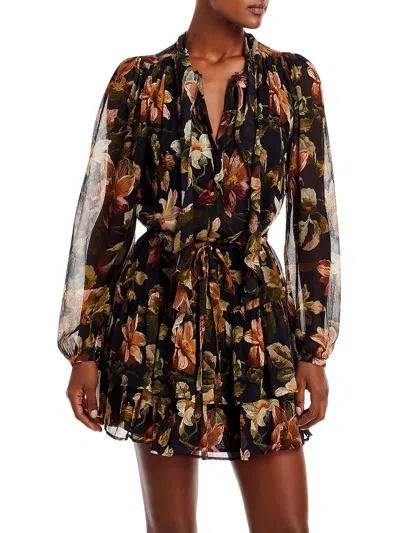 Shop Paige Elynne Womens Silk Floral Print Shift Dress In Black