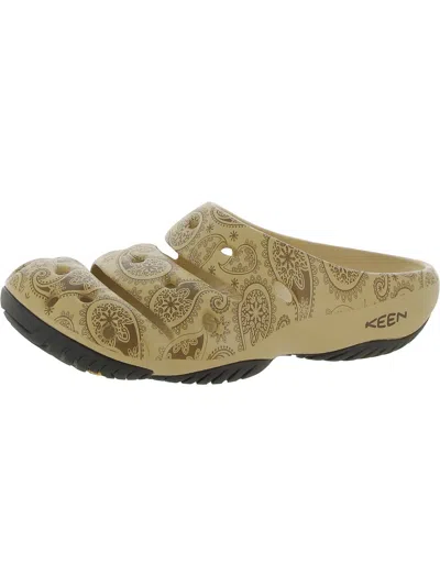 Shop Keen Yogui Arts Mens Printed Perforated Slide Sandals In Beige