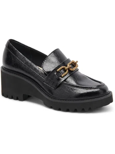 Shop Dolce Vita Harlen Womens Patent Leather Crinkled Loafer Heels In Black