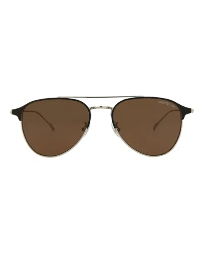 Shop Mont Blanc Aviator-frame Metal Sunglasses In Brown