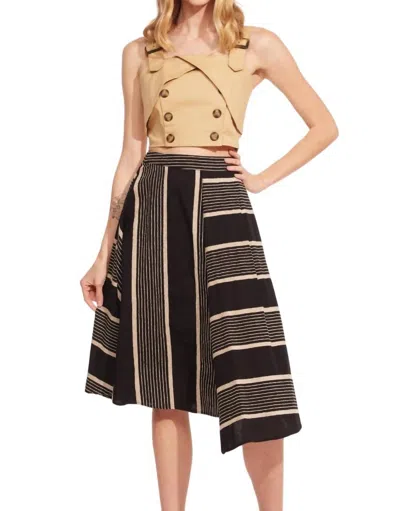 Shop Eva Franco Stripe Midi Skirt In Black/taupe
